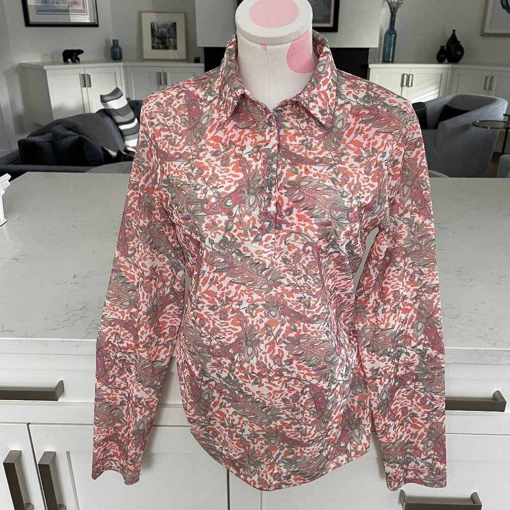 Daily Sports Born In Sweden LS 1/4 Snap Paisley Print Blouse Multi Color Sz M